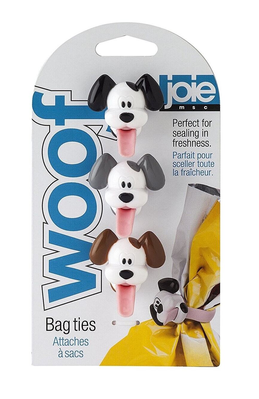 NEW Joie Kitchen Woof Dog Puppy Beagle Jack Russell Terrier 3 piece Bag Tie Set